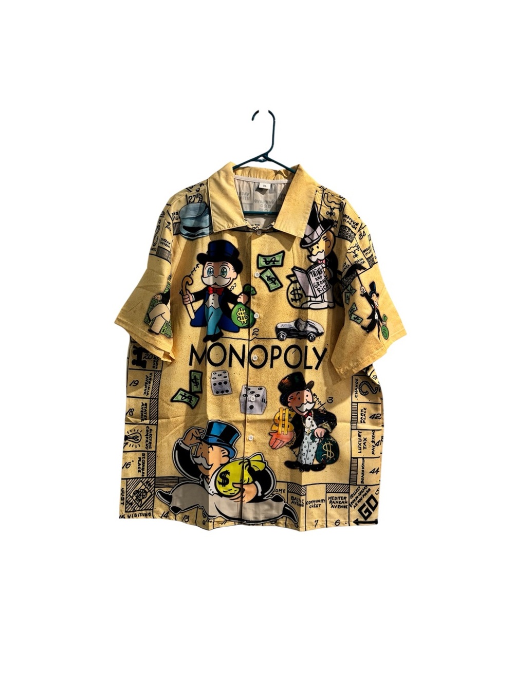 Men’s Monopoly Hawaii Style Button Up Shirt Yellow Size XL